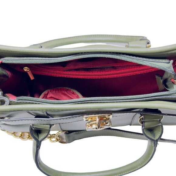 DASEIN Women's Handbag Belted Medium Tote Bag Green Faux Leather - Picture 7 of 12